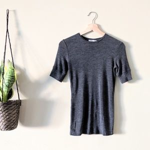 VINCE Grey Short Sleeve Wool Crew Neck